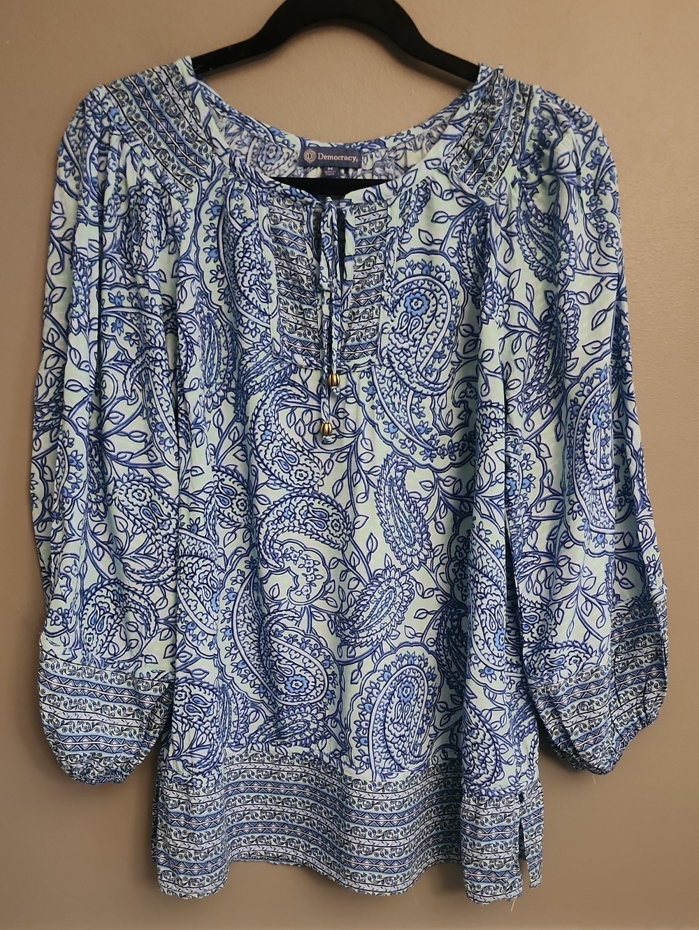 Democracy Blue Paisley Peasant Top